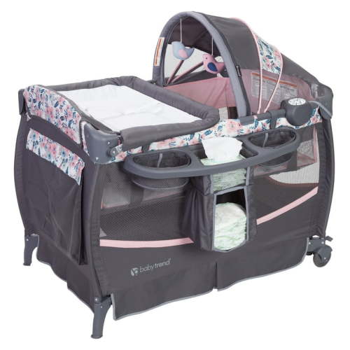 Baby Trend Deluxe II Nursery Center, Portable Bassinet, Playard with Travel Bag – Bluebell Pink
