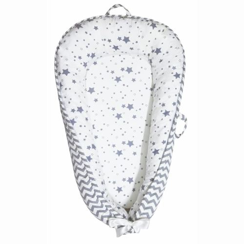 Baby Nest, Baby Lounger, Organic Cotton Lounger for Baby, Reversible Breathable Adjustable Portable - Star Collection (Gray)