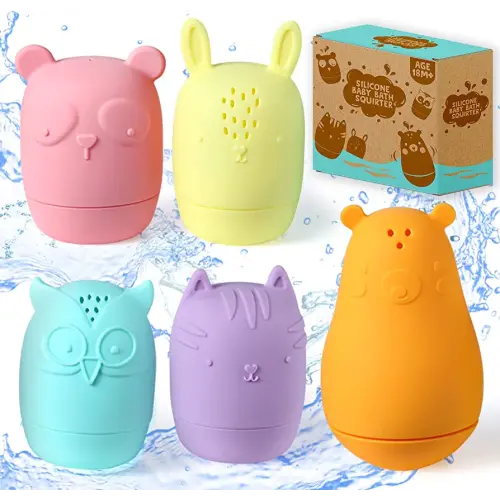 Amazon.com: CozyBomB Water Bath Toys for Toddlers - Mold Free Baby Bath Toys Set for Infants of 5 Squeeze and Squirt Durable Silicone Animals Bathtub Toys for Safe Baby Bathtime Fun Silicone Bath Toys 18+ Months : Toys & Games