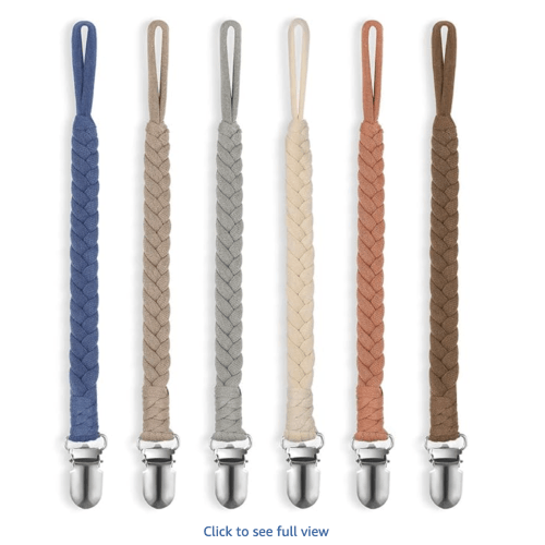 Pacifier Clip for Boys and Girls, 6 Pack Baby Pacifier Holder Leash 100% Handmade Braided Fits All Pacifiers & Teething Toys Modern Unisex Baby Gift