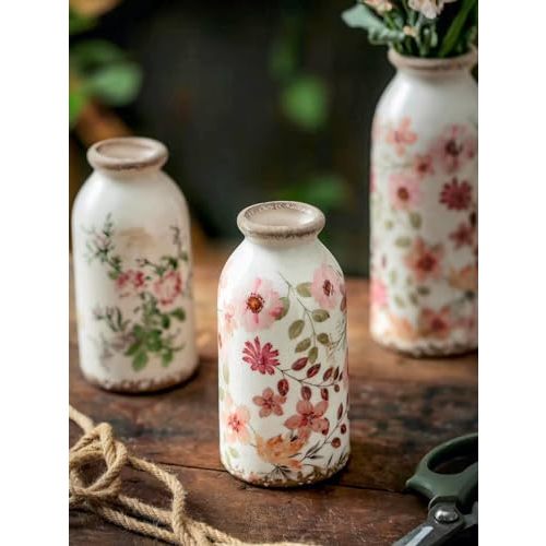 TEWEIQI Vintage Ceramic Small Vase, Farmhouse Rustic Décor, Home Decorative Vase for Your Kitchen, Bedroom, Office, Living Room, Bathroom& Shelf Centerpiece Table Decorations (Retro Creative Style S)