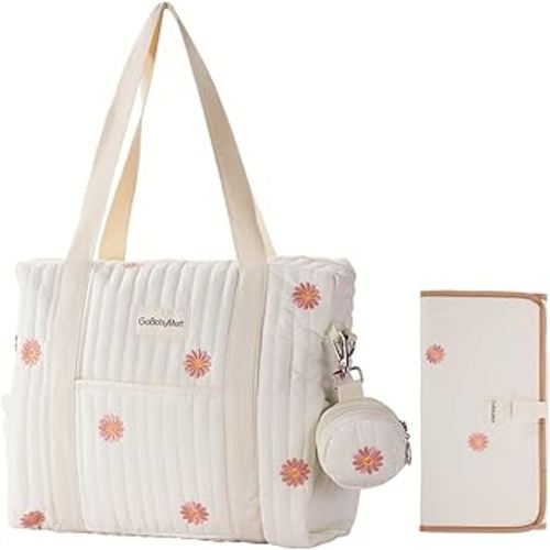Large Diaper Bag Tote, Maternity Travel diaper tote, Multifunction baby bag, Baby Nappy Bags, Messenger bag (Medium - Flowers)