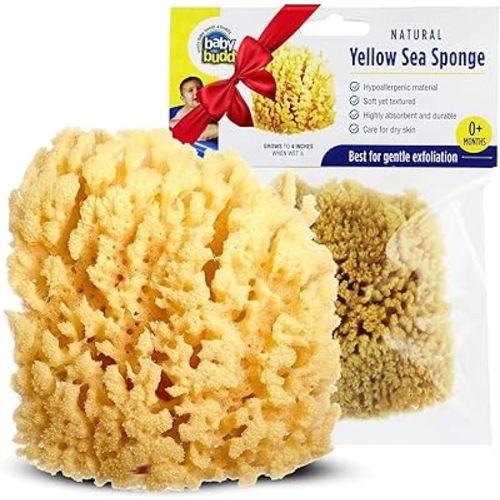 Baby Buddy Baby Bath 4in Yellow Sea Sponge, Absorbent Natural Sea Sponge, Soft on Tender Skin, Biodegradable, Hypoallergenic, Bath Accessories for Bathing, 1 Pack