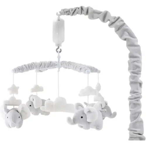 The Peanutshell Crib Mobile for Girls or Boys - Soft Grey Musical Baby Crib Mobile with 12 Lullabies, Cute Elephant Baby Grey Elephant Nursery Decor