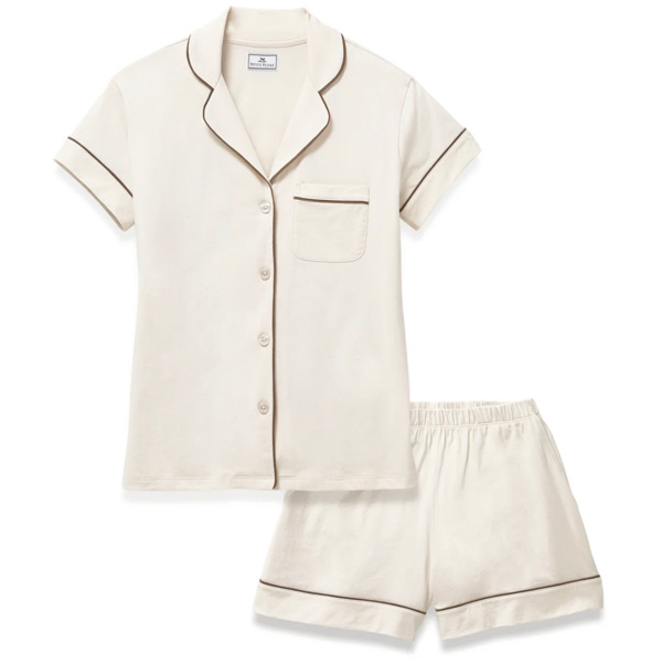 Women's Lightweight Pima Short Sleeve Short Set in Ivory