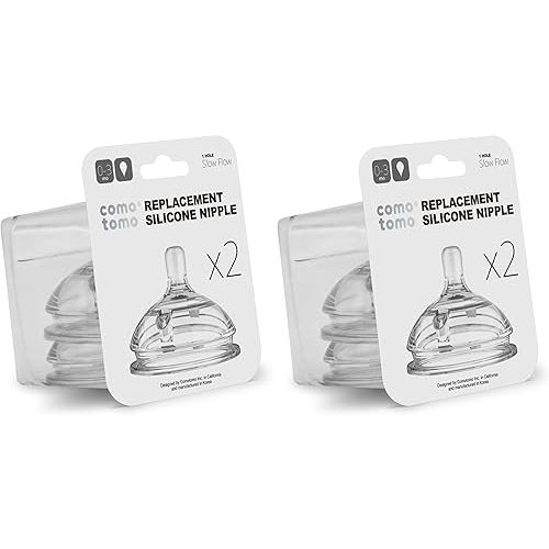 Comotomo Silicone Nipple, Slow Flow | 0-3 Months | 2 Count