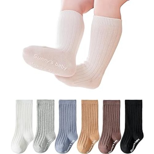 Baby Knee High Socks Non Slip Toddlers Boys Girls Cotton Long Socks Newborn Tube Socks Kids Seamless Stocking 6 Pack