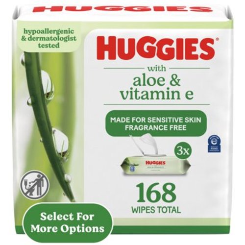 Huggies Natural Care Sensitive Body Wipes, Aloe & Vitamin E, Unscented, 3 Pack, 168 Total Ct