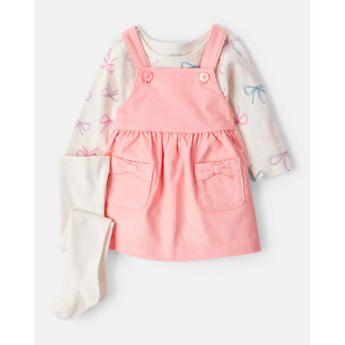 Baby Girl 3-Piece Bow Heart Print Long-Sleeve Dress Set - Ivory/Pink - Carter's | Carter's