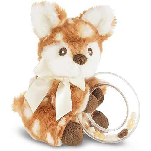 Bearington Collection Baby Lil' Willow Plush Fawn Shaker Toy Ring Rattle, 5 inches - Fawn Stuffed Animal - Deer Rattle - Baby Deer Toys Plushies
