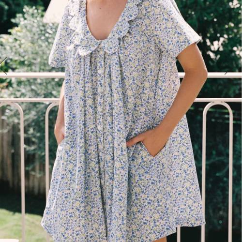 Penelope Lounge Dress - Cotton - Floret Blue – Piyama USD