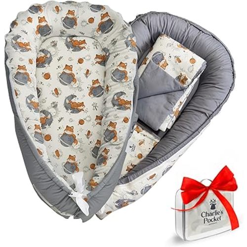 CHARLIE'S POCKET Baby Lounger 0-24 Months – Adjustable Infant Nest Lounger with Removable Cover & Diaper Pad, Portable & Breathable for Home & Travel, Newborn Essentials.