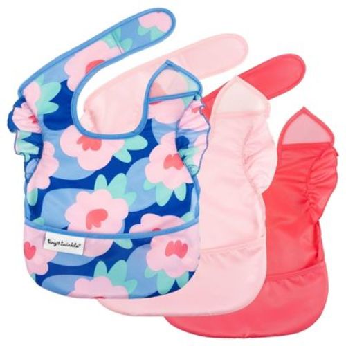 Tiny Twinkle Mess-proof And Waterproof Baby Food Bib For Boys Or Girls, Machine Washable And Bpa-free W/adjustable Closure (3-pack, Checkers Girl)