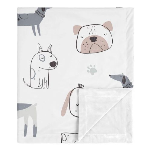 Sweet Jojo Designs Boy, Girl, Unisex/Gender Neutral Baby Security Blanket Cartoon Puppy Grey Taupe and Blue