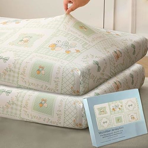 SDY Jersey Floral Crib Sheets for Baby Boys and Girls,52”x28”x8,2 Pack,Neutral Green Flower Standard Oval/Retangle Crib Mattress Sheets for Toddler,Super Soft Breathable