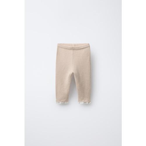 LACE TRIM KNIT LEGGINGS - Light beige | ZARA United States
