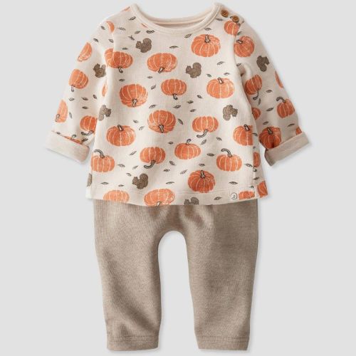 Little Planet by Carter’s Baby 2pc Pumpkin Top and Bottom Set - Cream/Orange, Size: 6-9M
