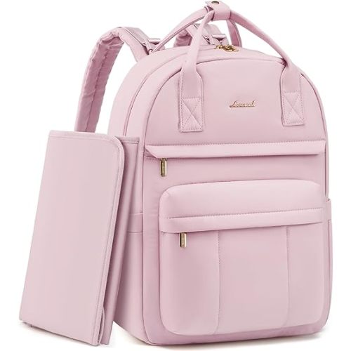 LOVEVOOK Puffer Diaper Bag Backpack, Lightweight Baby Bag with Changing Pad, Large Diaper Backpack for Mom Dad with Stroller Buckles, Pink
