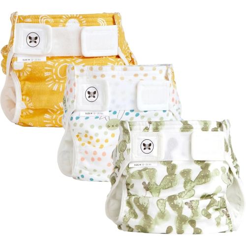 Honest Hybrid Cloth Diaper Covers with Pocket-Sling, Medium (12-25 Pound), Stops Nighttime Leaks, Use with Boosties Disposable or Reusable Insert, 3 Pack of Cotton Muslin Covers