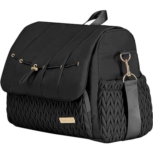 Hannah & Sophia Belle Convertible Baby Diaper Backpack & Bag in Black, Large Size, Dual Sided Water Resistant Changing Mat Included, Detachable Shoulder Straps, Easy To Use