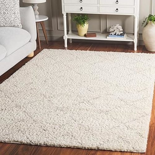 SAFAVIEH Arizona Shag Collection Area Rug - 6' x 8', Ivory & Beige, Moroccan Design, Non-Shedding & Easy Care, 1.6-inch Thick, Ideal for The Living Room, Dining, Bedroom (ASG743A)