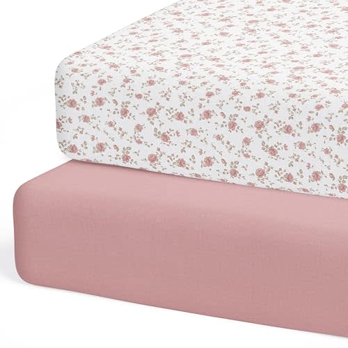 Sorrel + Fern Crib Sheets Neutral - Fitted Baby Crib Sheets Bed for Girl Boy - 2 Pack Standard & Toddler Mattress (Juliette) - Buttery Soft Organic Cotton Blend