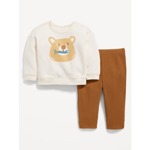 Crew-Neck Sweatshirt and Thermal-Knit Pants Set for Baby