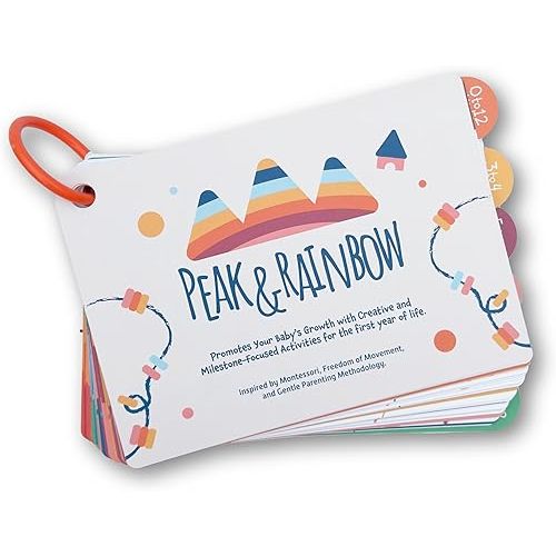 Montessori Baby Activity Cards 0-12 Months | Includes Black and White High Contrast Cards and Tummy Time Mirror | 40+ Engaging Activities to Stimulate Development | Baby Must Haves - New Parent Gift