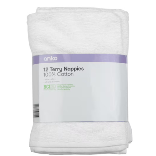 12 Pack Cotton Terry Nappies