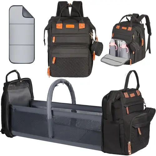 Diaper Bag Backpack, with Changing Table Backpack, 900D Oxford Cloth, Large Capacity Diaper Backpack, 3 in 1 Multifunctional Travel Baby Diaper Backpack (Large Black)