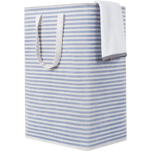 ZERO JET LAG 72L Laundry Hamper with Handles Large Laundry Basket Laundry Bin Collapsable Dirty Clothes Basket Laundry Bag Foldable Clothes Dirty Hamper (Striped Blue)