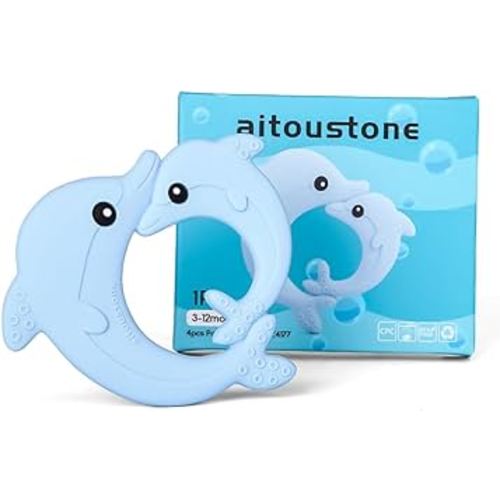 Teething Teether Toys for Babies 0-6, 6-12 Months, Aitoustone Soft Dolphin BPA Free Teething Toy for Baby Chewing Relief Toys