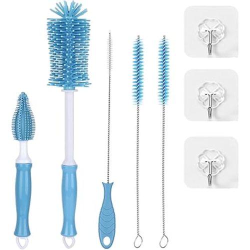Kit de brosse de nettoyage en silicone portable à suspendre pour nettoyer les biberons, les pailles, les biberons à col étroit