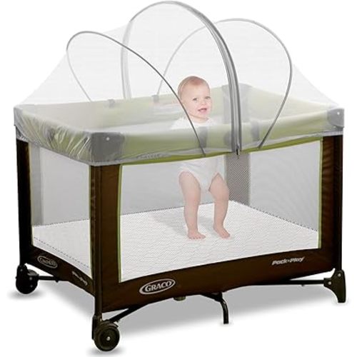 Pack and Play Cover - Mosquito Net Cover for Pack n Play/Travel Crib/Mini Crib/Playpen to Keep Cats Out - Breathable Baby Mosquito Net with 2-Way Zipper (White-Large)