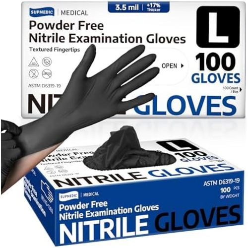 Medical Soft Max™ Black Nitrile Disposable Gloves, 100 Pcs, Latex-Free & Powder-Free Food Safe Food Prep Exam Gloves