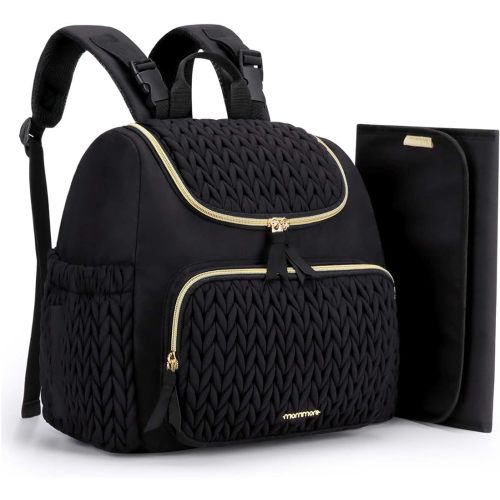 mommore Diaper Bag Small Diaper Backpack Stylish Baby Backpacks Travel Mini Maternity Bags with Insulated Pockets, Changing Pad, Stroller Straps