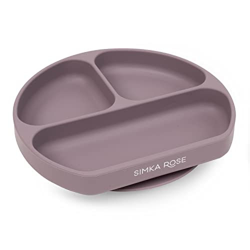 Simka Rose Baby Suction Plates for Baby & Toddler Plates Silicone Plate Baby Baby Dishes- BPA Free Silicone Divided Design Microwave & Dishwasher Safe - Baby Led Weaning Supplies Utensils (Pack of 1)