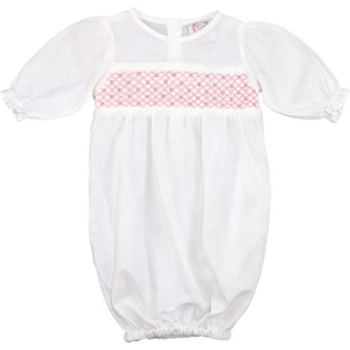 White And Pink Smocked Rosette Baby Gown – Cecil & Lou