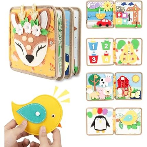 Montessori - Libro de mesa para niños pequeños de 1 a 3 años, libro de actividades educativas, juguetes sensoriales, juguete de aprendizaje preescolar, juguete de habilidades motoras finas, libro