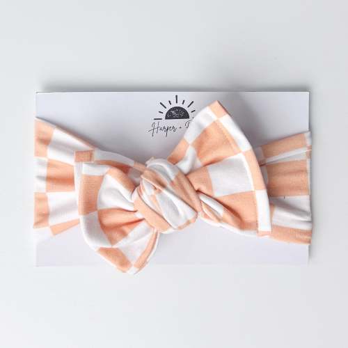 Orange Sherbert Checker Print Cotton Jersey Baby Headband | Harper + Remi