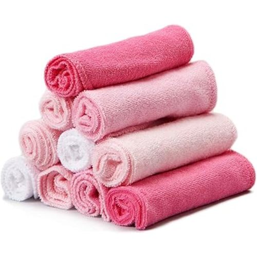 Spasilk Baby Washcloth Wipes Set for Newborn Boys and Girls, Soft Terry, Pack of 10, Pink