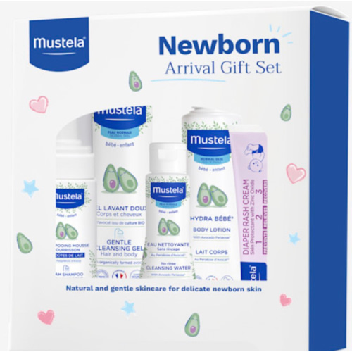 Mustela Newborn Arrival Gift Set - Baby Skincare & Bath Time Essentials - Natural & Plant Based - 5 Items Set