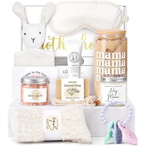 New Mom Care Package After Baby, 12PCS New Mom Gifts & Baby Shower Gift Essentials, Pregnancy Gifts For Expecting Mom, First Time Mothers Day Birthday Gift Basket for Women Mom to Be