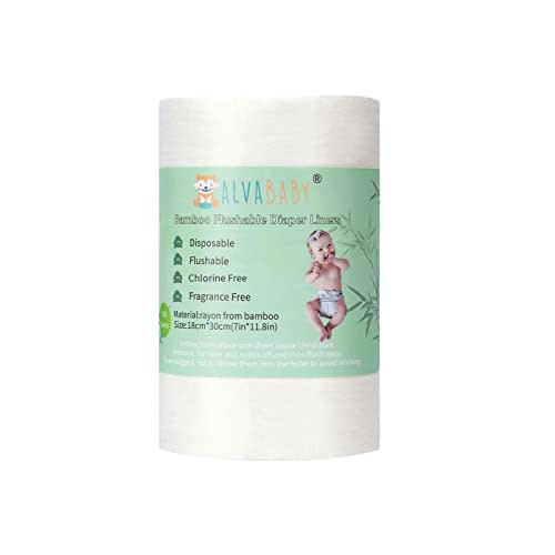 ALVABABY Diaper Liner for Baby Cloth Diapers 11.8x7.1 Inch Natural Soft Disposable Diaper Liners Fragrance Free Chlorine Free 100 Sheets