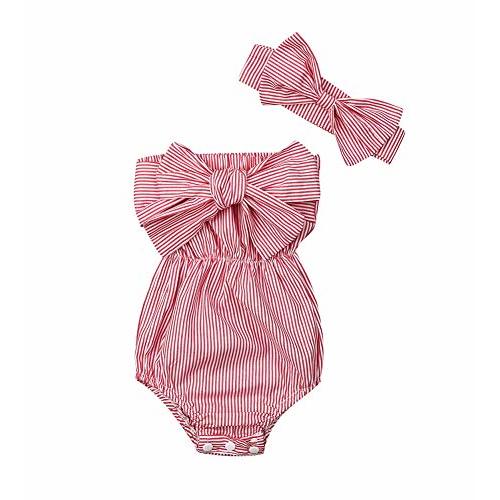 Newborn Baby Girls Romper Jumpsuit Infant Girl Summer Bodysuits Ribbed Short Sleeve One-Piece Headband