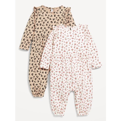 Printed Long-Sleeve Ruffle-Trim One-Piece 2-Pack for Baby | Old Navy