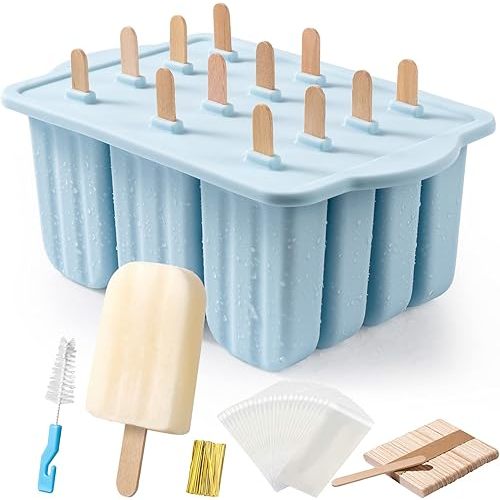 Popsicles Molds, MEETRUE 12 Pieces Silicone Popsicle Molds Easy-Release BPA-free Popsicle Maker Molds Ice Pop Molds Homemade Popsicle Ice Pop Maker with 50PCS Popsicle Sticks+Cleaning Brush