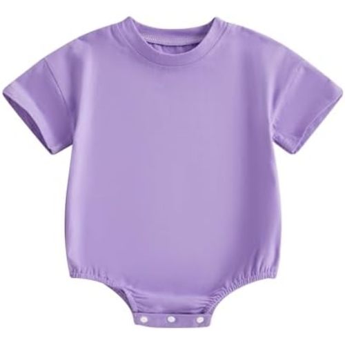 Merqwadd Baby Boy Girl Bubble Romper Infant Oversize Plain Crewneck T-Shirt Bodysuit Tops