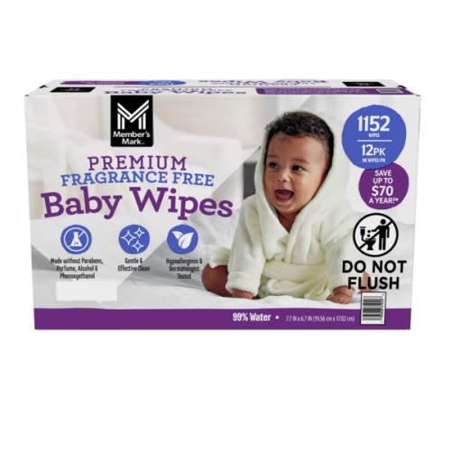 Member's Mark Premium Baby Wipes, Fragrance Free, 12 pk., 1152 Wipes - Sam's Club