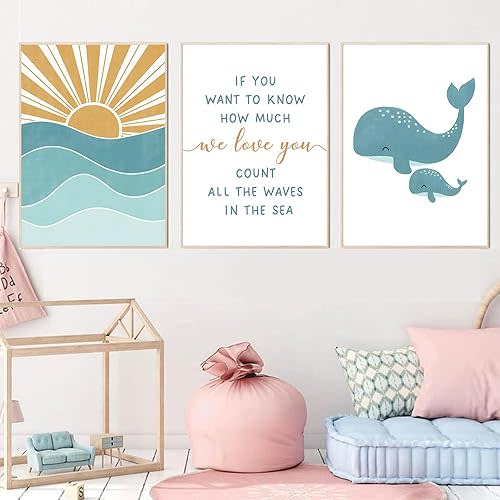 Watercolor Cute Whale Picture Art for Nursery - 16x24in